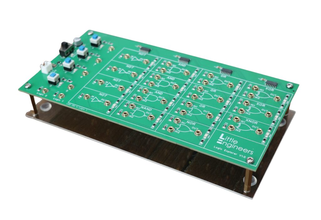 Educational electronic circuit board for kids at Little Engineers workshop.